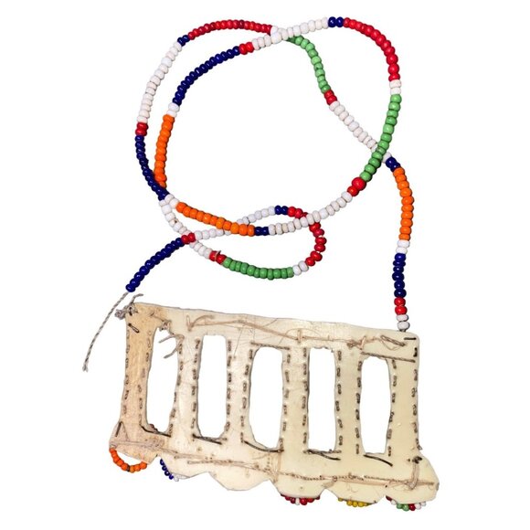 Necklace Pendant Bead Leather Button Handmade Seed - Picture 3 of 3